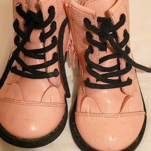 Children's Place Toddler Girls Pink/Black Leather Boots. Size 5